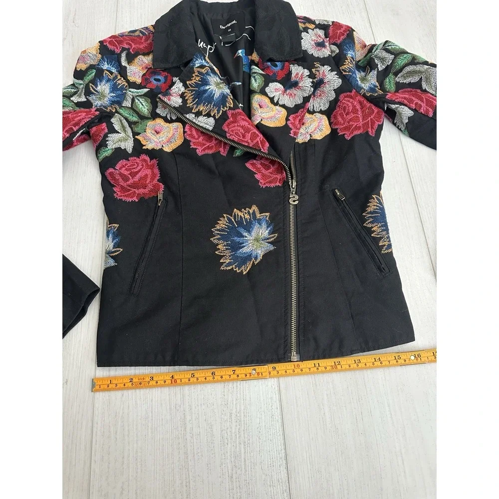 DESIGUAL‎ Women's Embroidered Fiorella Biker Jacket Sz 38 EU 4 US Floral